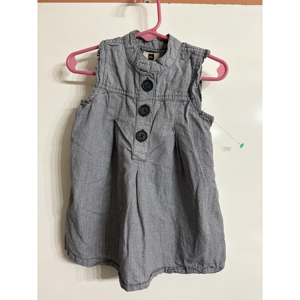 Tea Collection Chambray Shift Dress Girls Blue Ruffle Cotton Size 12m